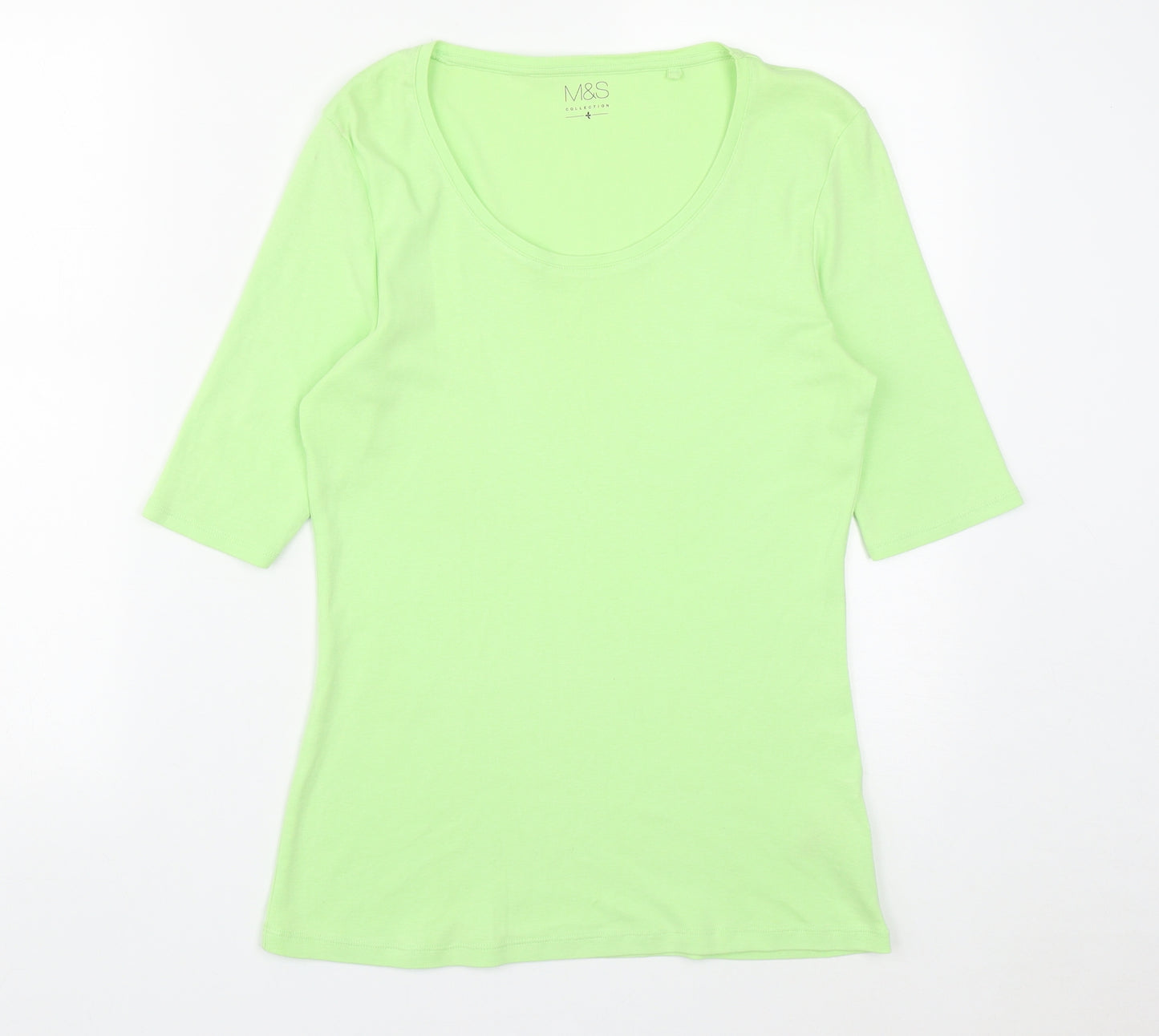 Marks and Spencer Womens Green  Cotton Basic T-Shirt Size 14 Round Neck