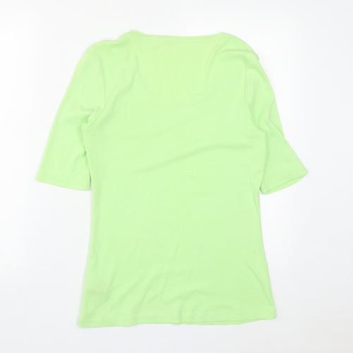 Marks and Spencer Womens Green  Cotton Basic T-Shirt Size 14 Round Neck