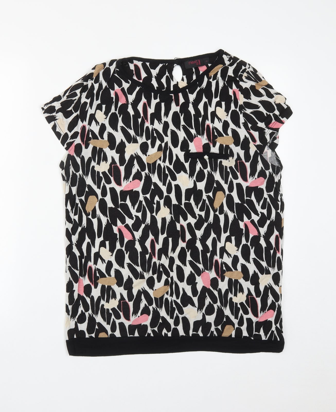 NEXT Womens Multicoloured Geometric Viscose Basic T-Shirt Size 14 Round Neck