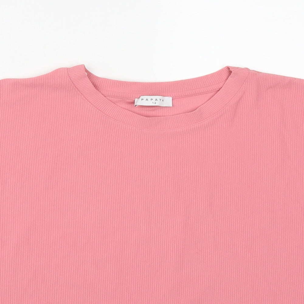 Matalan Womens Pink  Polyester Basic T-Shirt Size 12 Round Neck