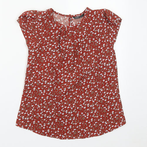 SheIn Womens Brown Floral Polyester Basic Blouse Size XS Round Neck