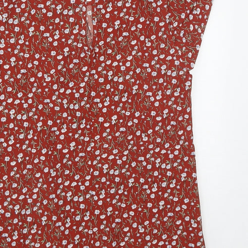 SheIn Womens Brown Floral Polyester Basic Blouse Size XS Round Neck