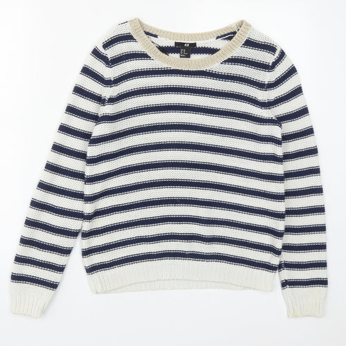 H&M Womens Multicoloured Round Neck Striped Acrylic Pullover Jumper Size XS