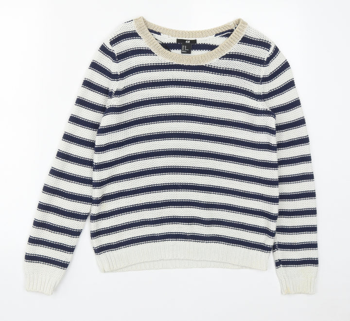H&M Womens Multicoloured Round Neck Striped Acrylic Pullover Jumper Size XS