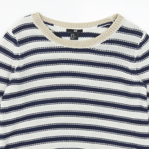 H&M Womens Multicoloured Round Neck Striped Acrylic Pullover Jumper Size XS