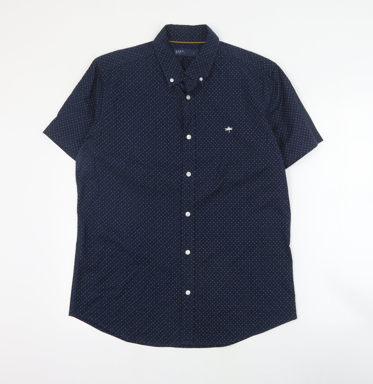 Matalan Mens Black Geometric Cotton  Button-Up Size L Collared Button