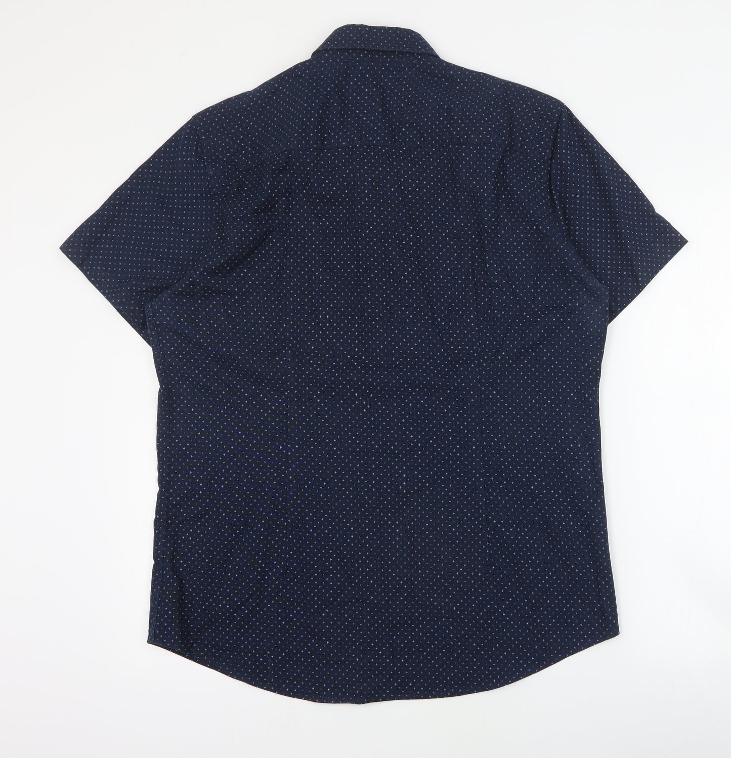 Matalan Mens Black Geometric Cotton  Button-Up Size L Collared Button