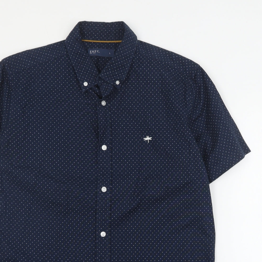 Matalan Mens Black Geometric Cotton  Button-Up Size L Collared Button