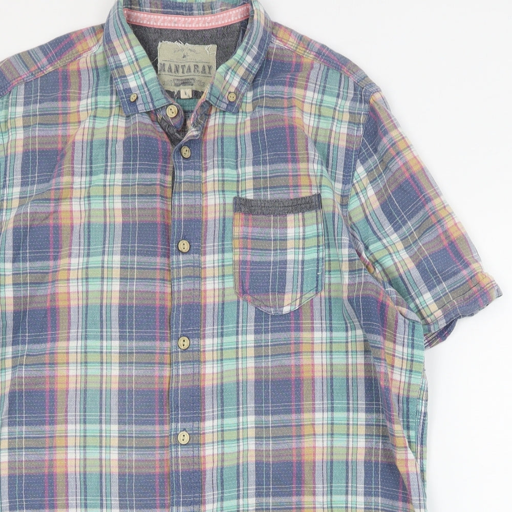 Mantaray Mens Multicoloured Plaid Cotton  Button-Up Size L Collared Button