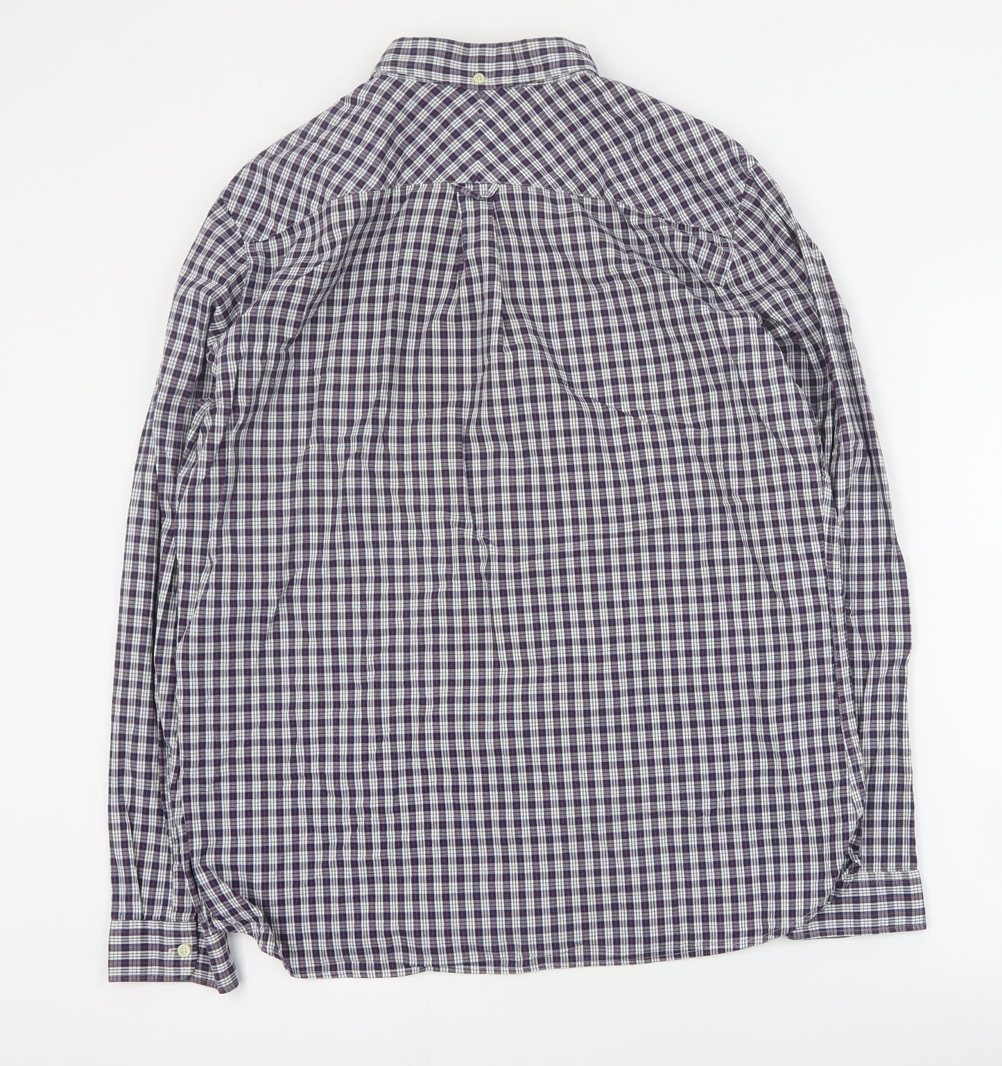 NEXT Mens Blue Plaid Cotton  Button-Up Size XL Collared Button