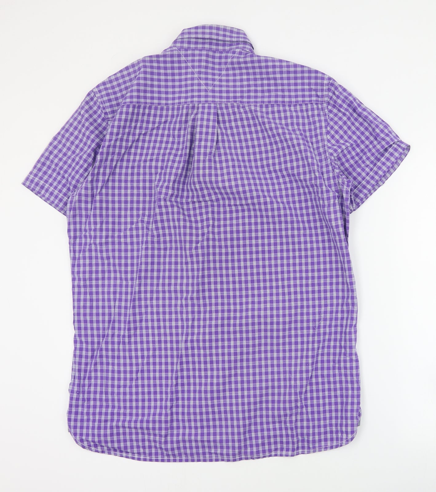 Tommy Hilfiger Mens Purple Plaid Cotton  Button-Up Size L Collared Button