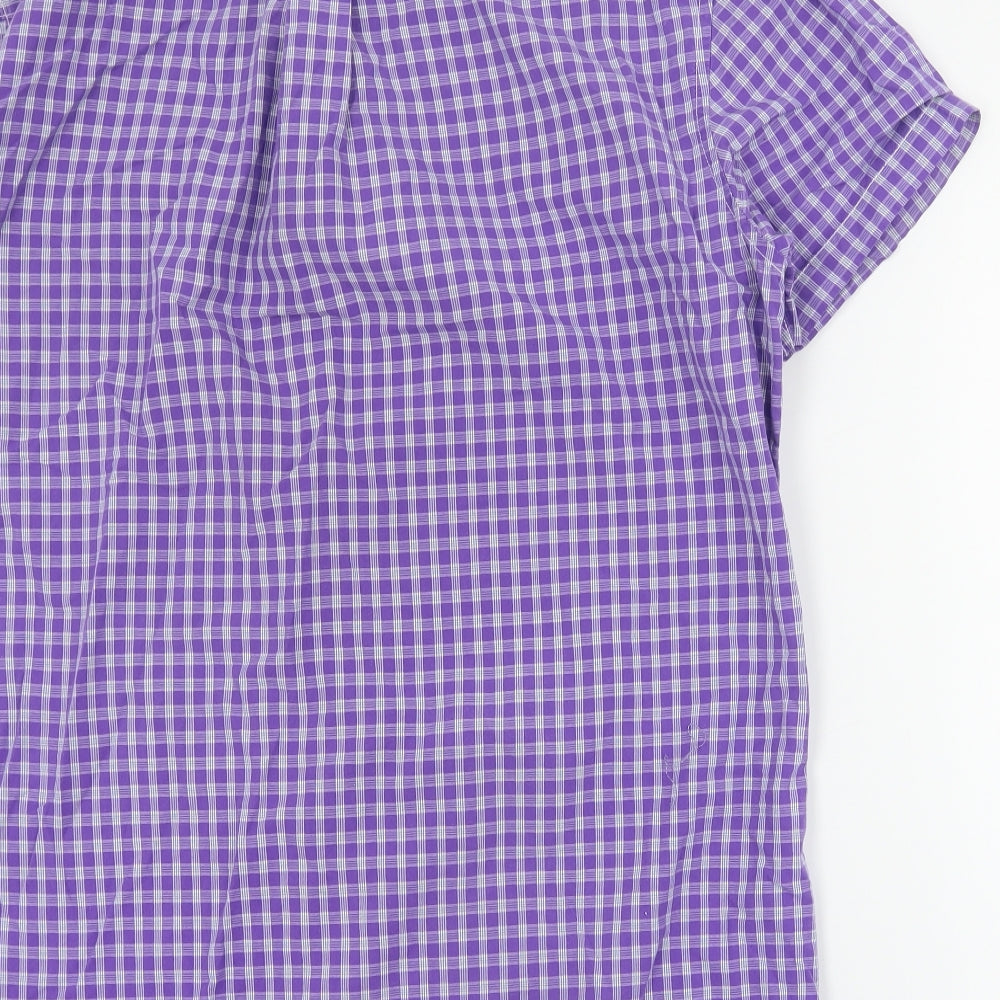 Tommy Hilfiger Mens Purple Plaid Cotton  Button-Up Size L Collared Button