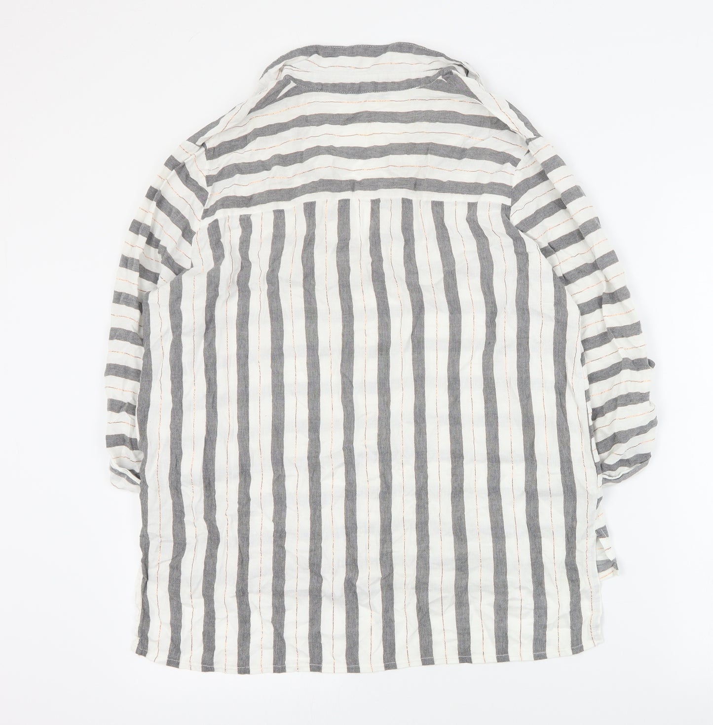 F&F Womens White Striped Viscose Basic Button-Up Size 16 Collared