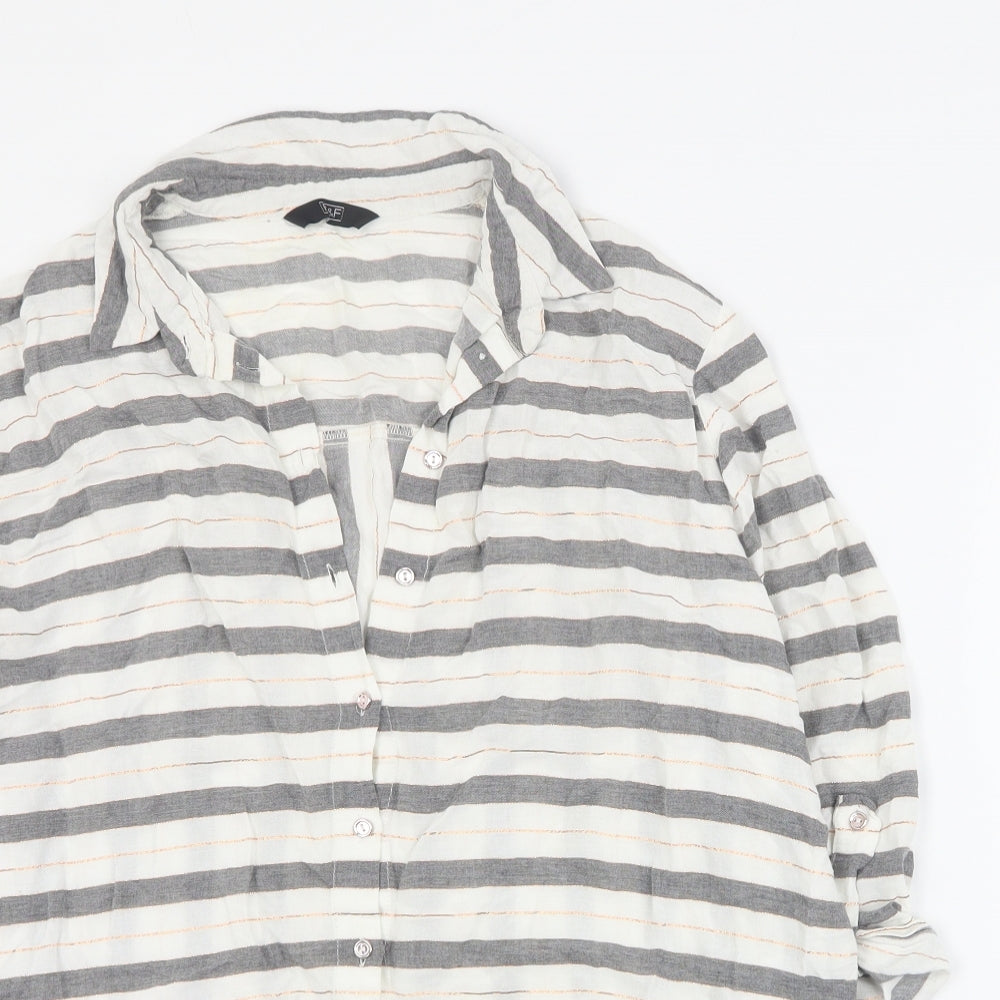 F&F Womens White Striped Viscose Basic Button-Up Size 16 Collared