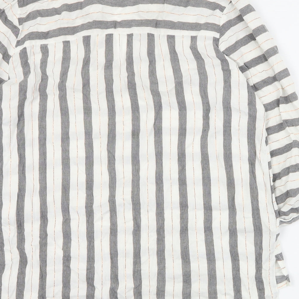 F&F Womens White Striped Viscose Basic Button-Up Size 16 Collared