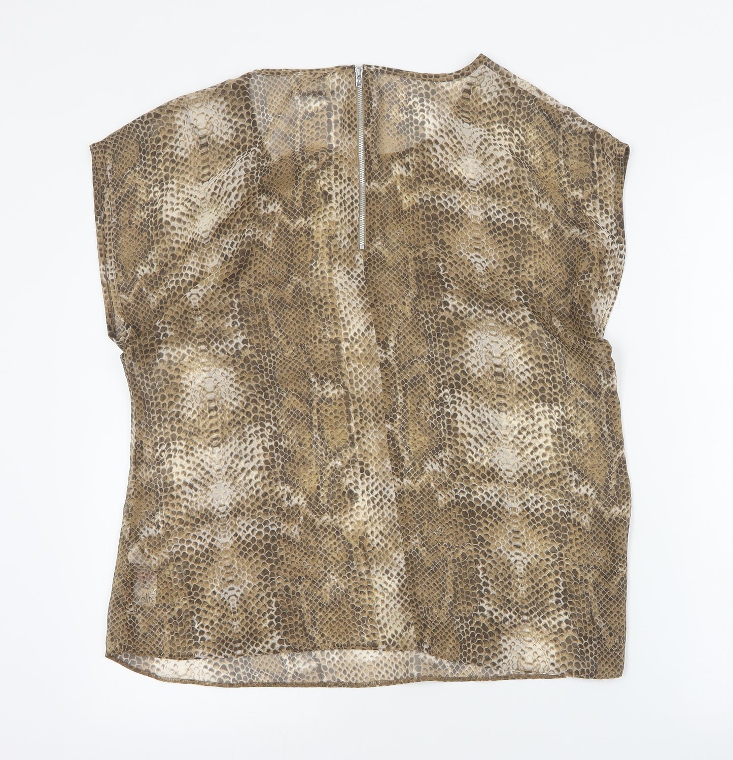 Wallis Womens Brown Animal Print Polyester Basic Blouse Size M Round Neck