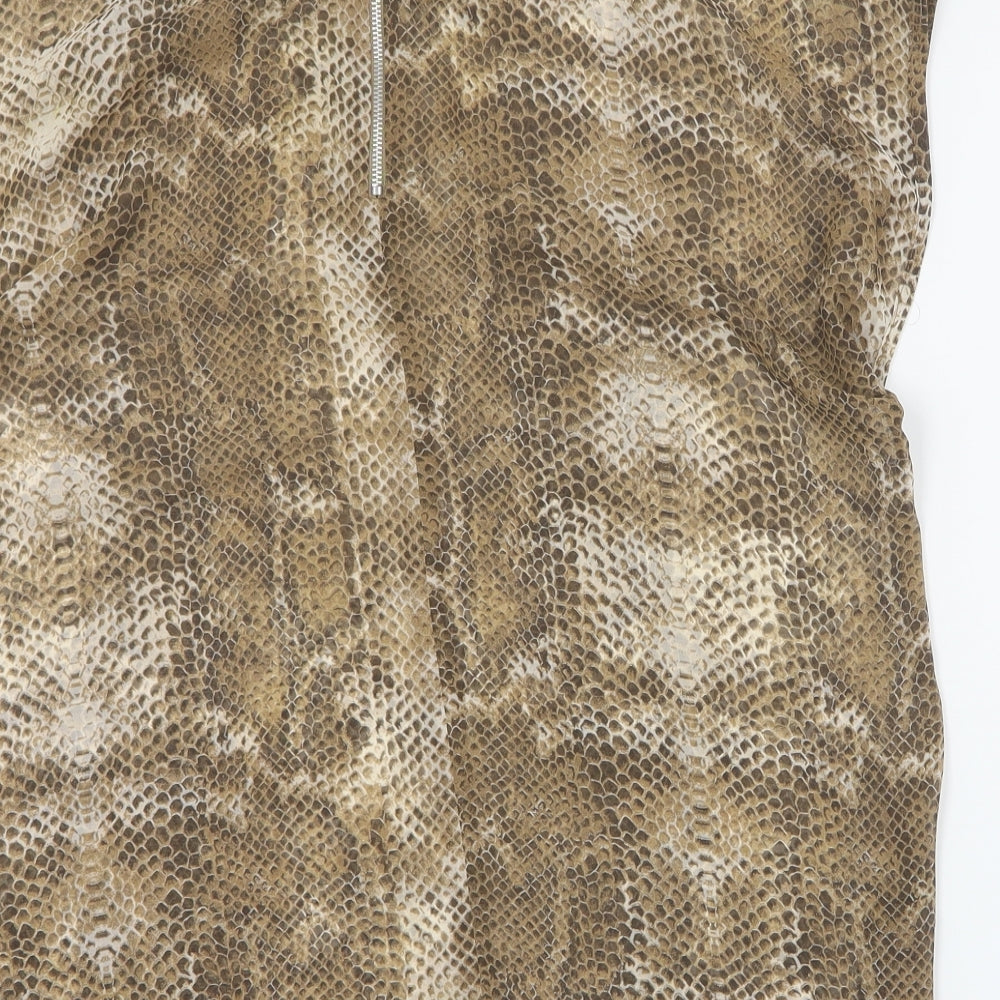 Wallis Womens Brown Animal Print Polyester Basic Blouse Size M Round Neck