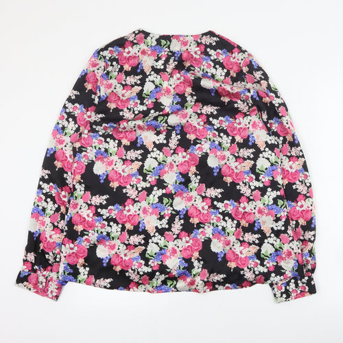 Mystify Womens Black Floral Polyester Basic Blouse Size 18 V-Neck