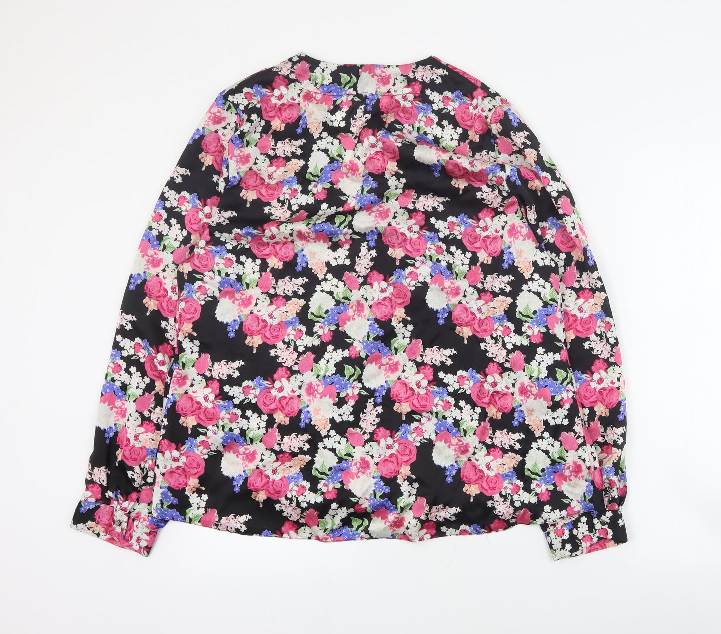 Mystify Womens Black Floral Polyester Basic Blouse Size 18 V-Neck