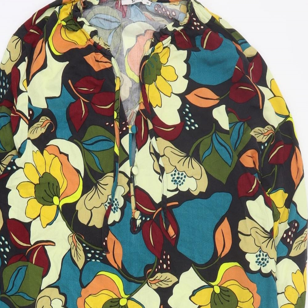 TU Womens Multicoloured Floral Viscose Shift  Size 14  V-Neck Button