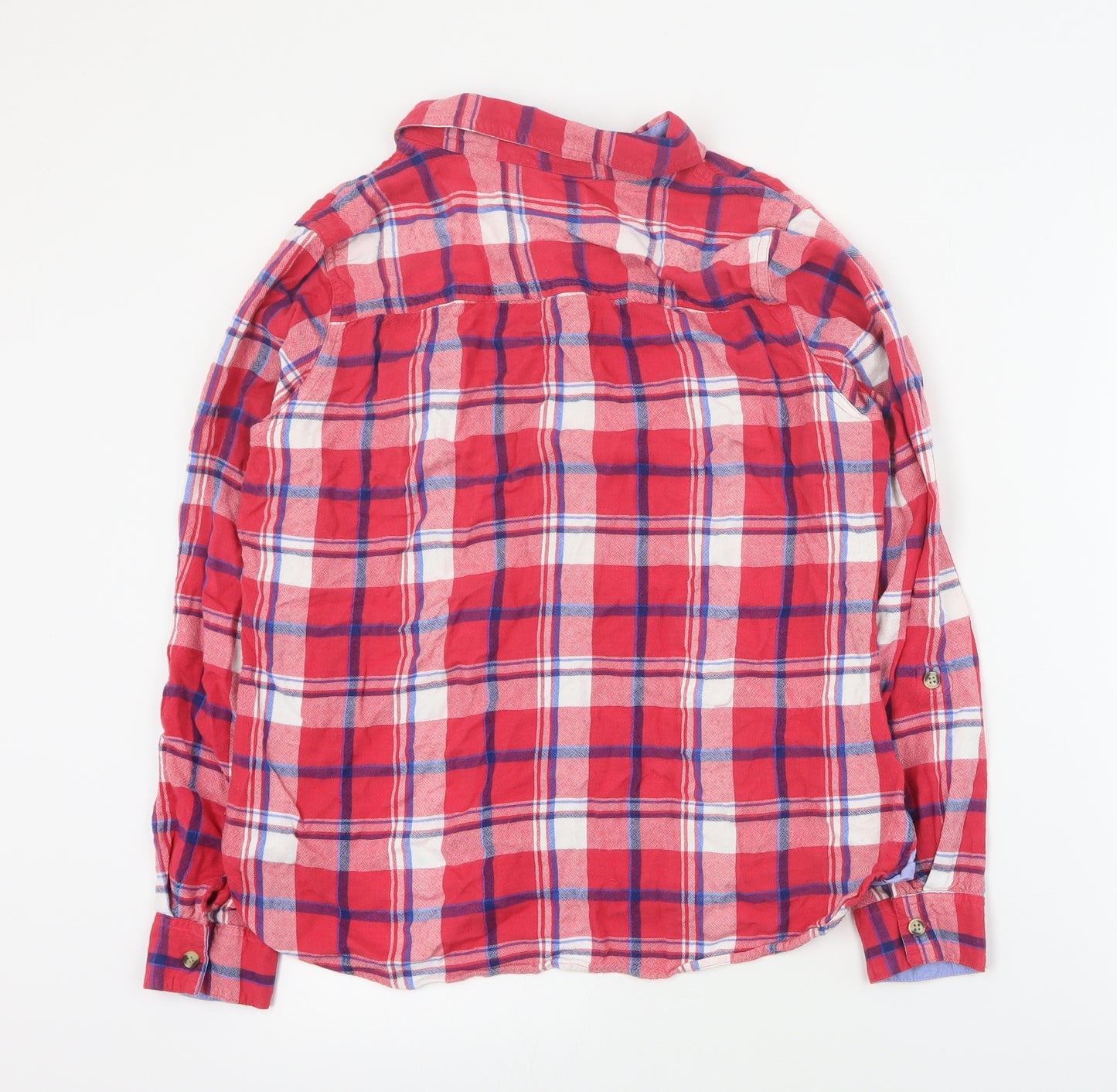 BHS Womens Red Plaid Viscose Basic Button-Up Size 14 Collared