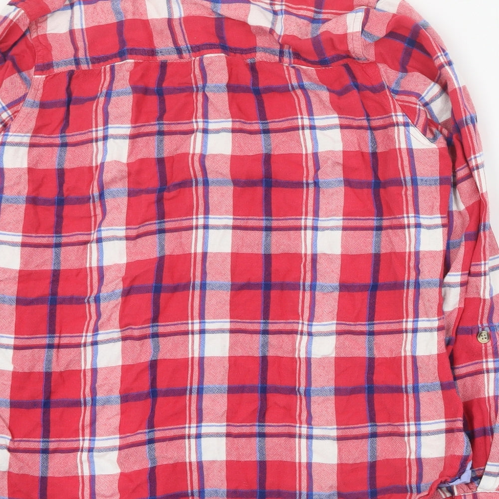 BHS Womens Red Plaid Viscose Basic Button-Up Size 14 Collared