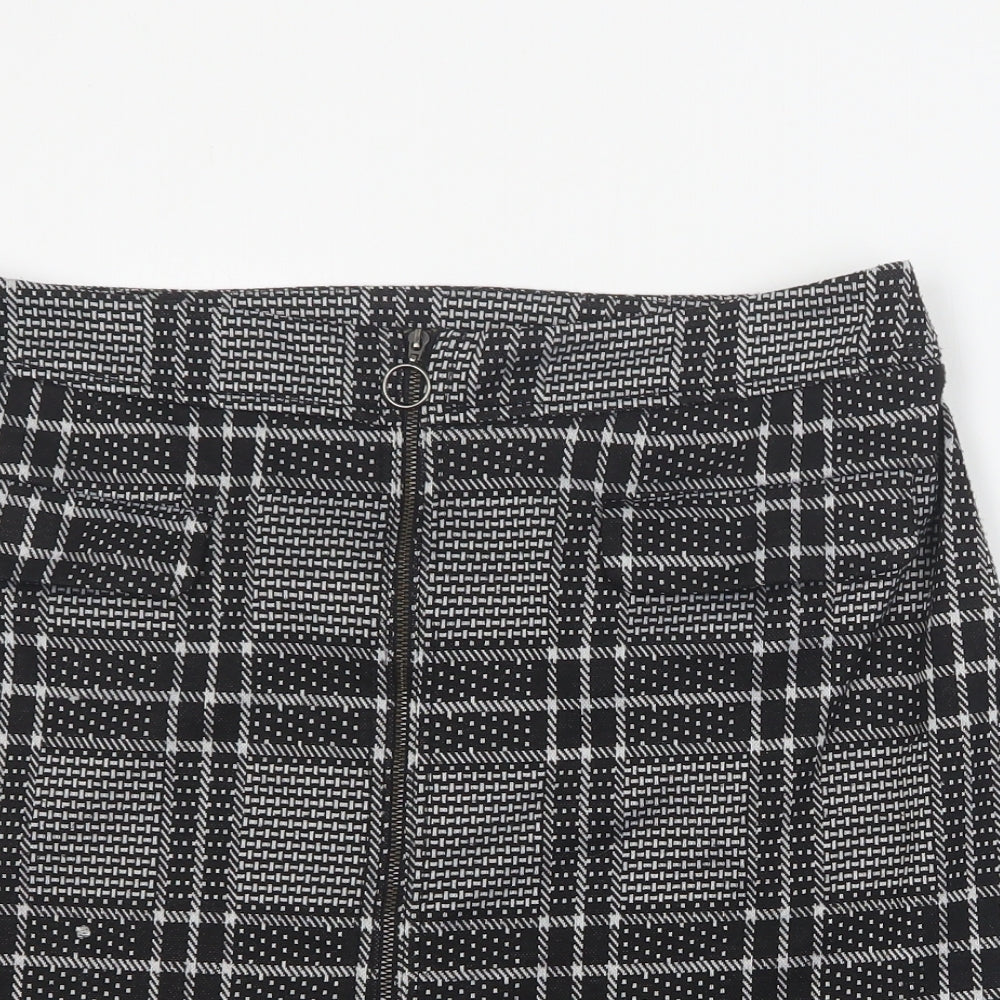 Peacocks Womens Black Plaid Polyester A-Line Skirt Size 14   Zip
