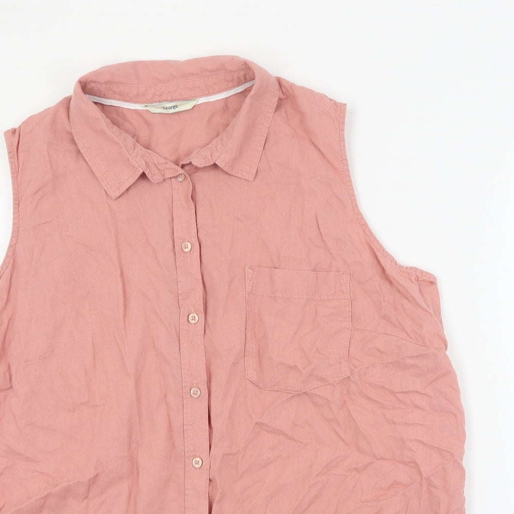 George Womens Pink  Linen Basic Button-Up Size 18 Collared