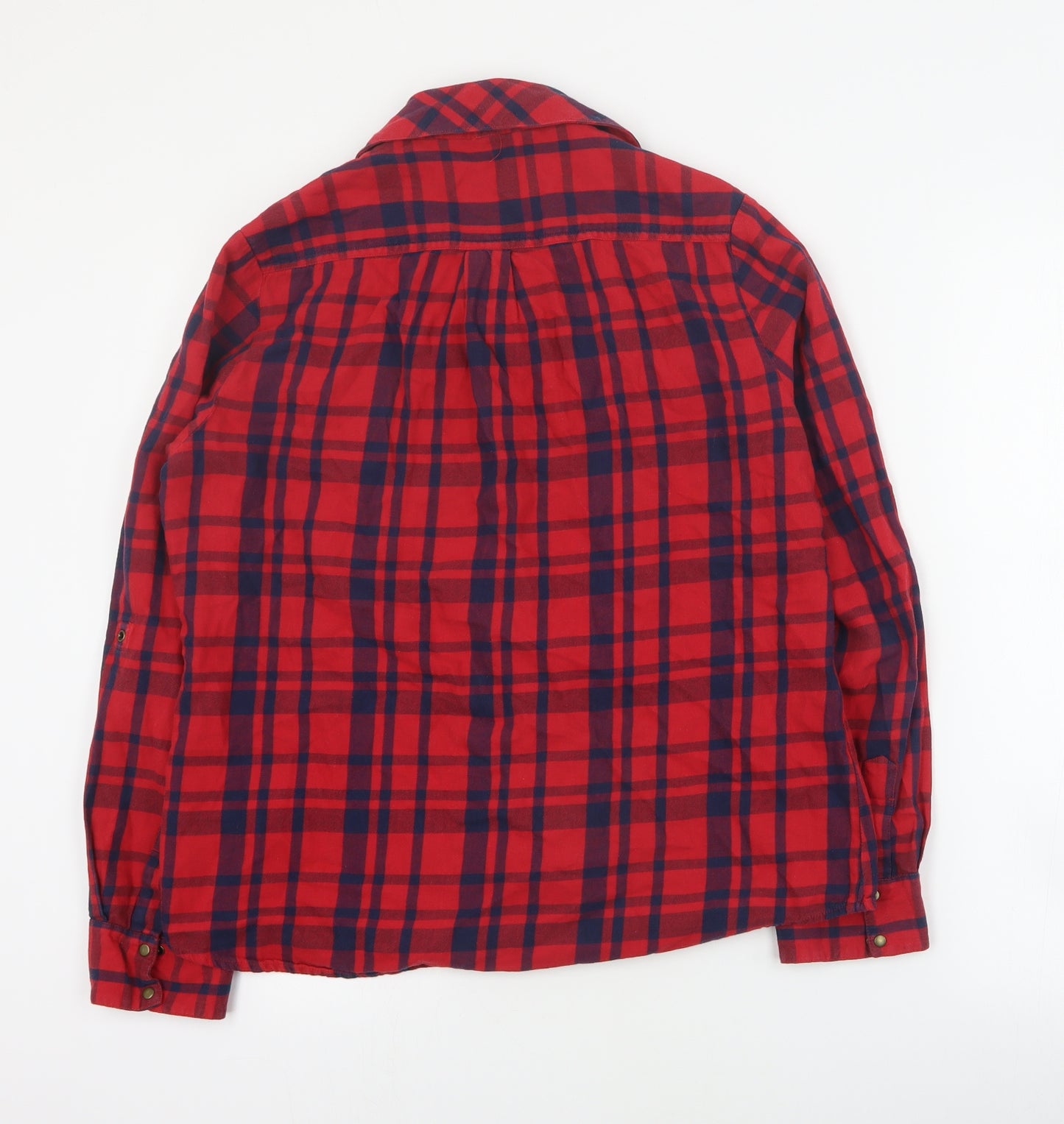 Dunnes Womens Red Plaid Cotton Basic Button-Up Size 14 Collared