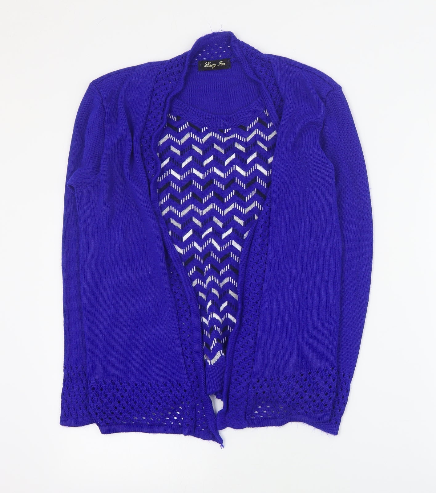 Lady Joe Womens Blue Round Neck Geometric Acrylic Pullover Jumper Size S