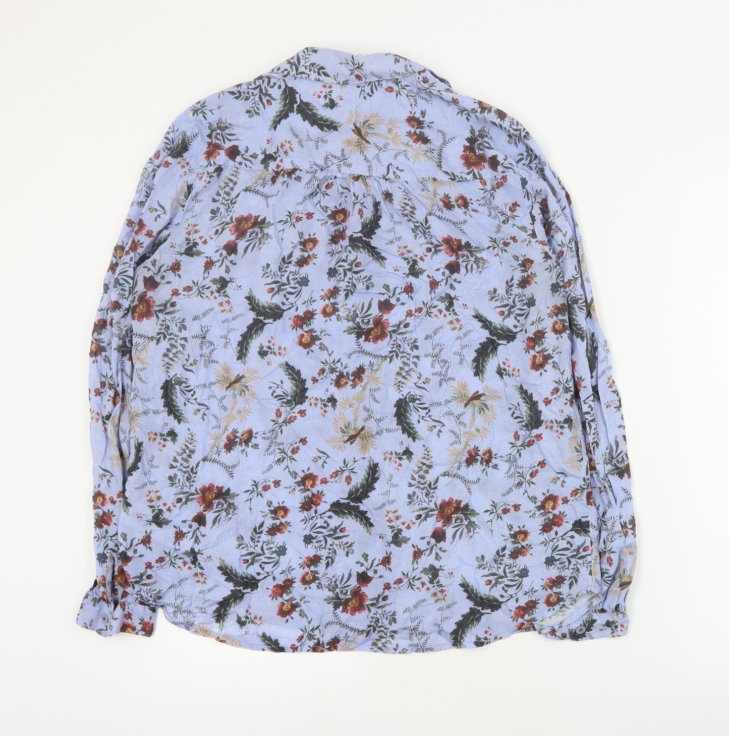 NEXT Womens Blue Floral Modal Basic Button-Up Size 14 Collared