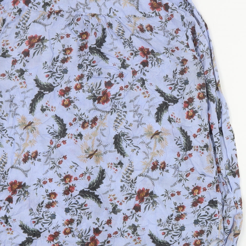 NEXT Womens Blue Floral Modal Basic Button-Up Size 14 Collared