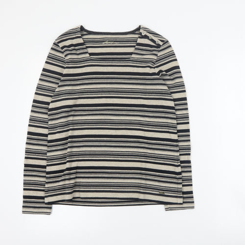 DASH Womens Brown Square Neck Striped Acrylic Pullover Jumper Size 12
