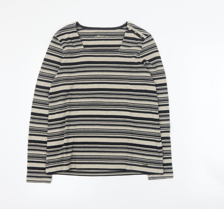 DASH Womens Brown Square Neck Striped Acrylic Pullover Jumper Size 12