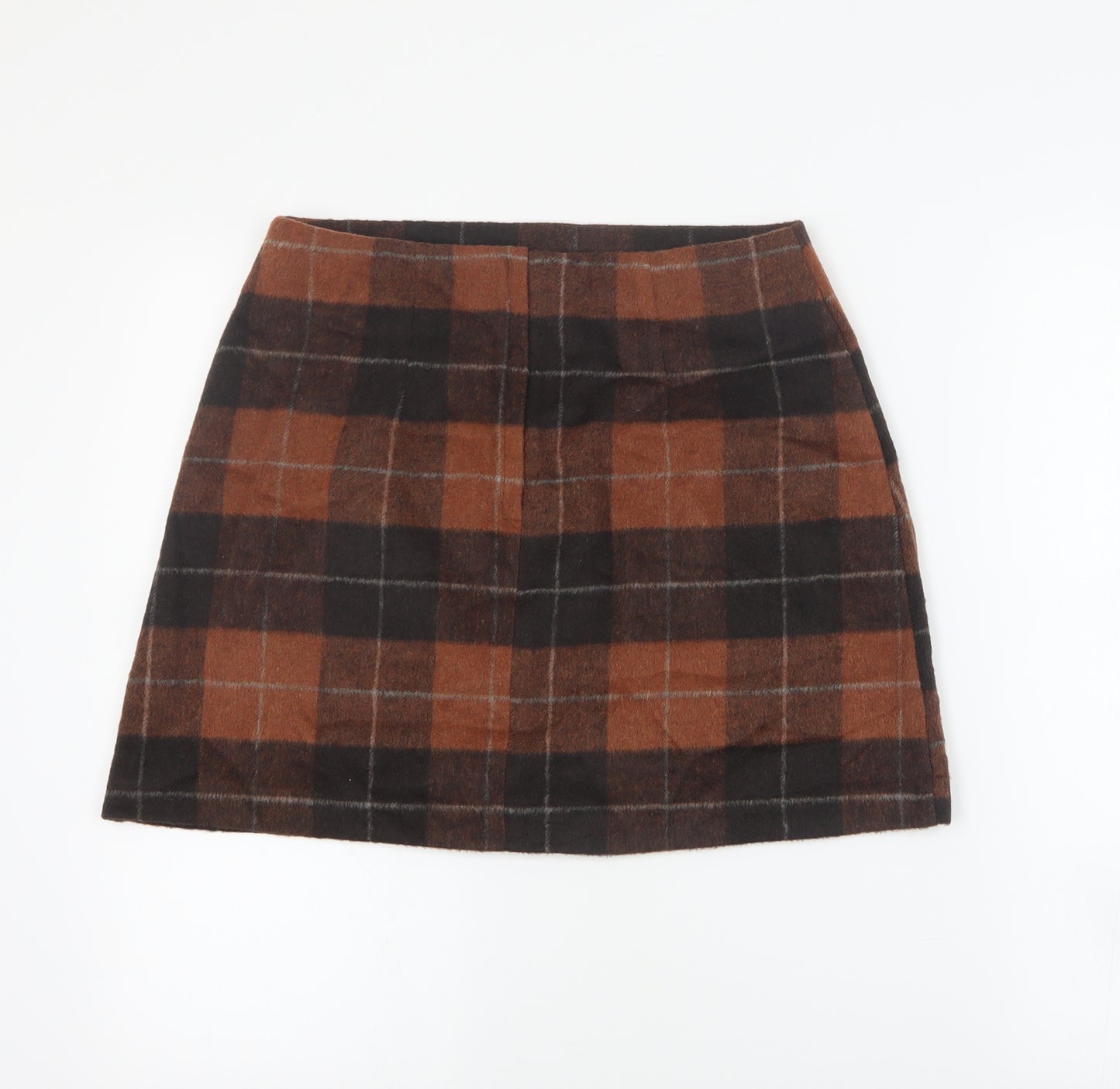 Primark Womens Brown Plaid Polyester A-Line Skirt Size 12   Zip