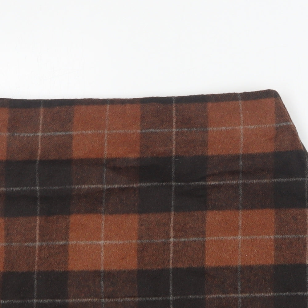 Primark Womens Brown Plaid Polyester A-Line Skirt Size 12   Zip