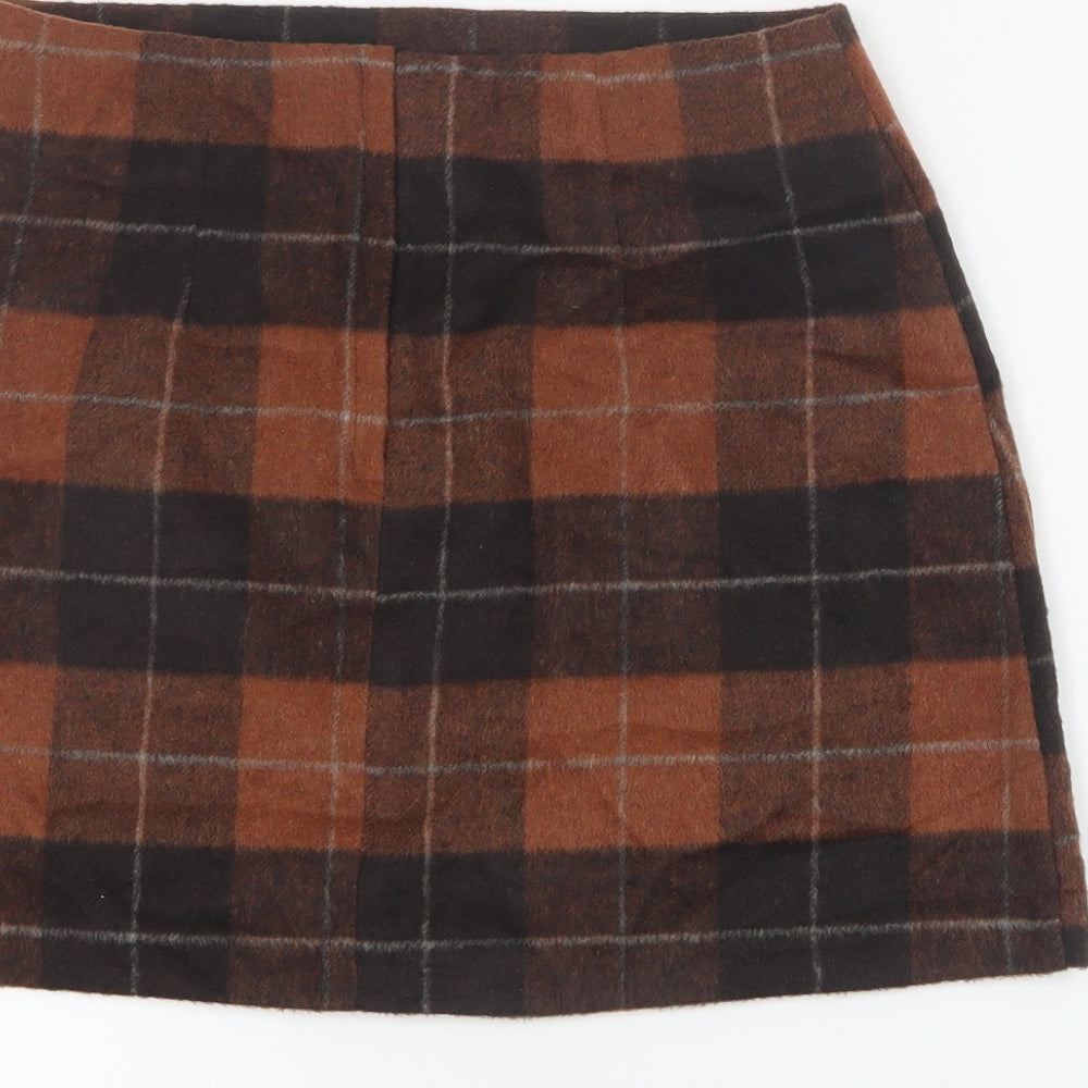 Primark Womens Brown Plaid Polyester A-Line Skirt Size 12   Zip