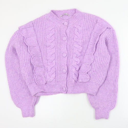 George Womens Purple Round Neck  Acrylic Cardigan Jumper Size XS