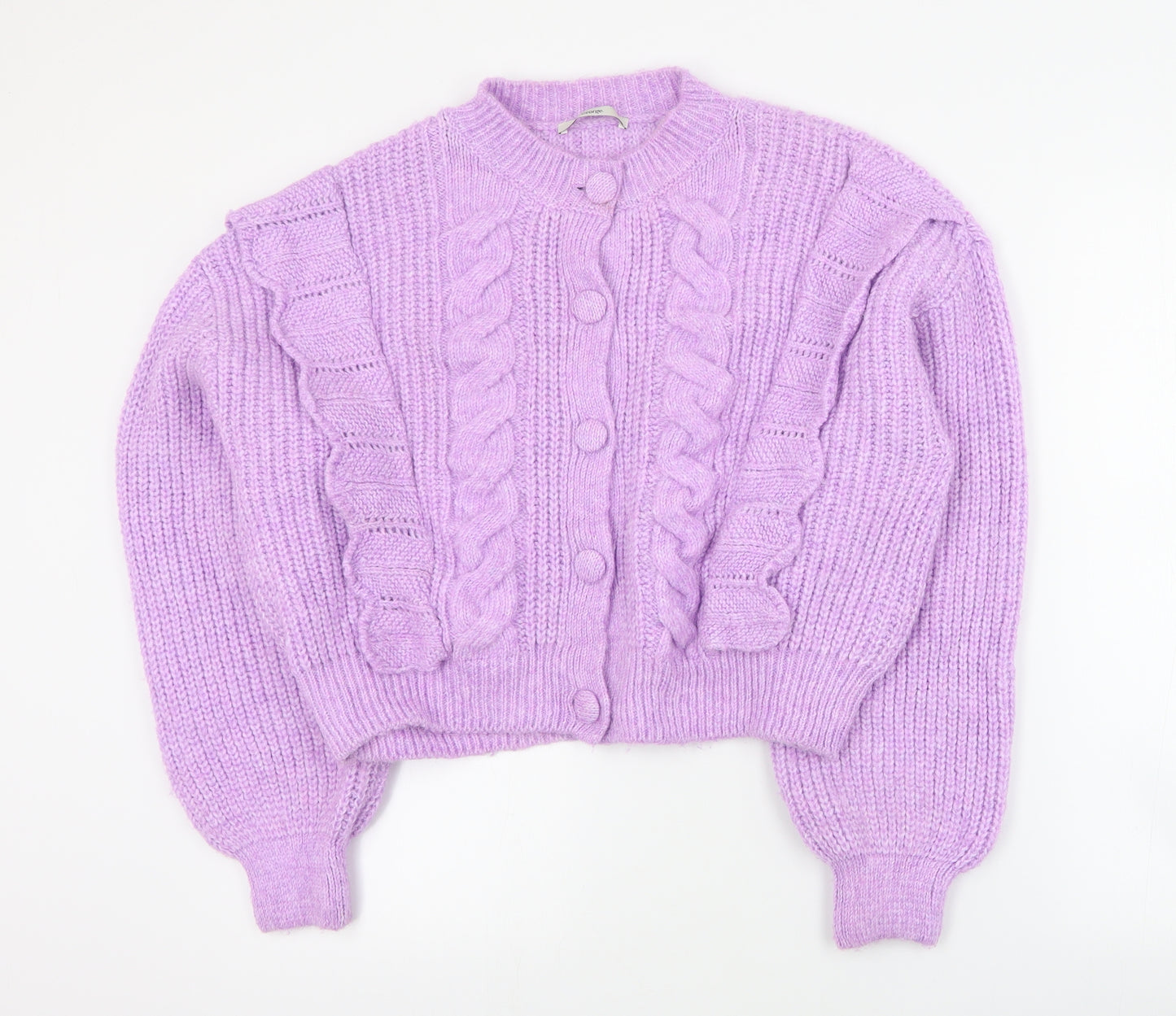 George Womens Purple Round Neck  Acrylic Cardigan Jumper Size XS