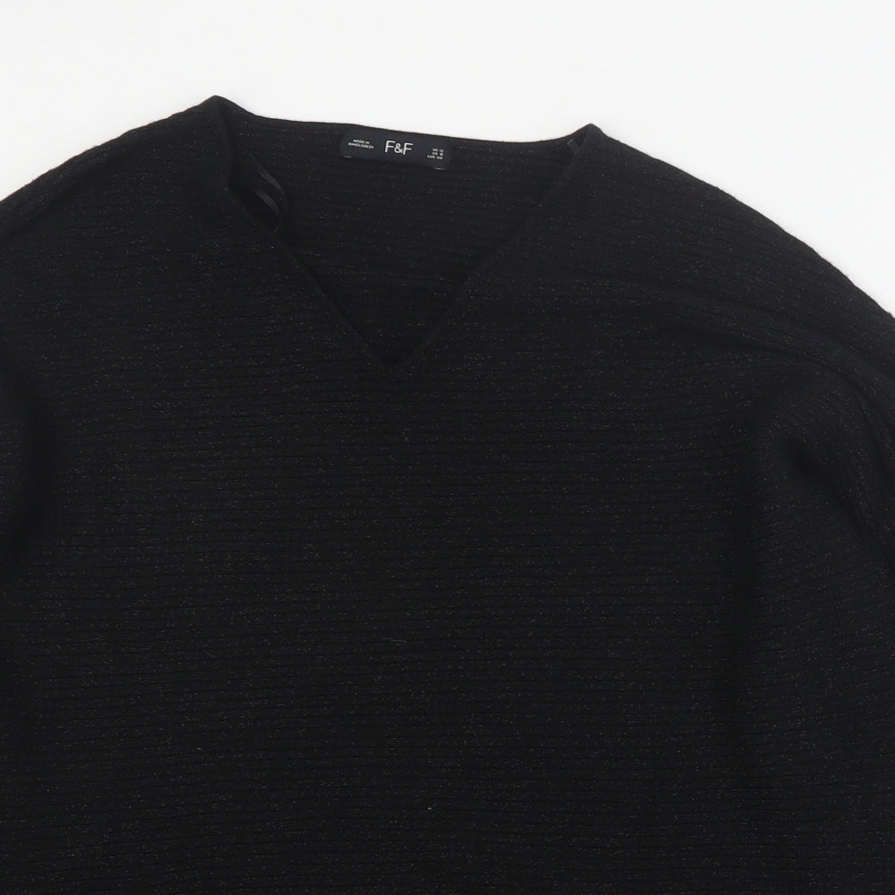 F&F Womens Black V-Neck  Viscose Pullover Jumper Size 12