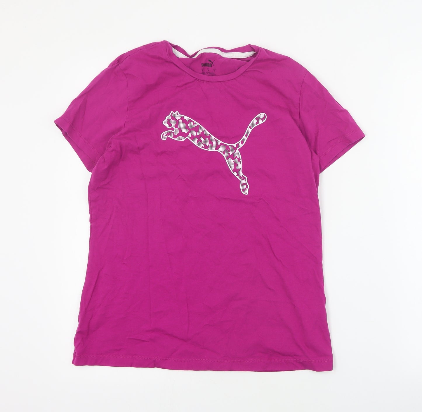 PUMA Womens Pink  Cotton Basic T-Shirt Size M Crew Neck