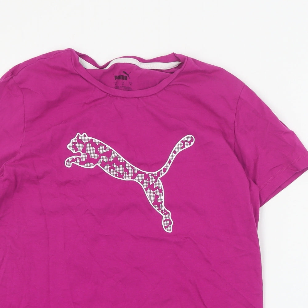 PUMA Womens Pink  Cotton Basic T-Shirt Size M Crew Neck