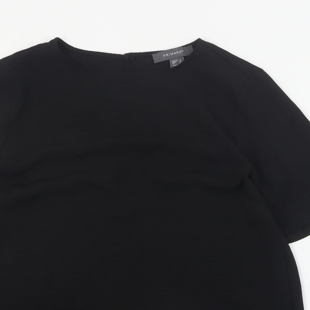 Primark Womens Black  Polyester Basic Blouse Size 8 Round Neck
