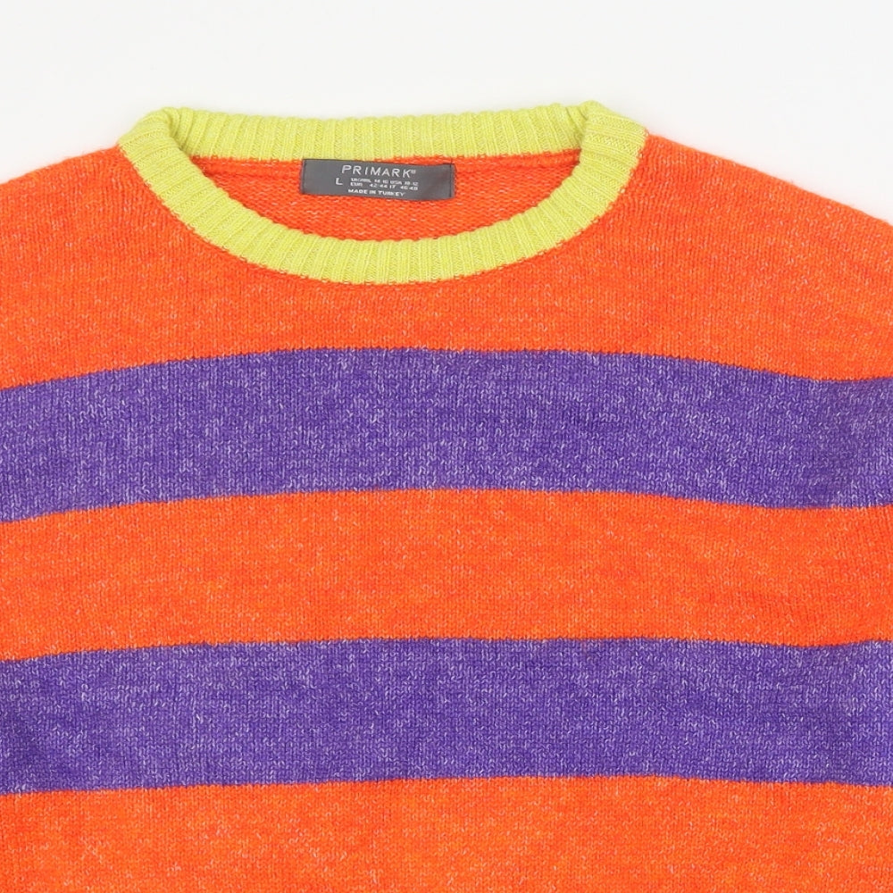 Primark Womens Multicoloured Round Neck Striped Acrylic Pullover Jumper Size L   - Cropped