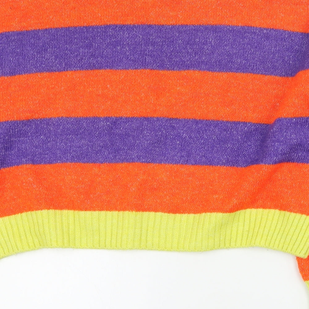Primark Womens Multicoloured Round Neck Striped Acrylic Pullover Jumper Size L   - Cropped