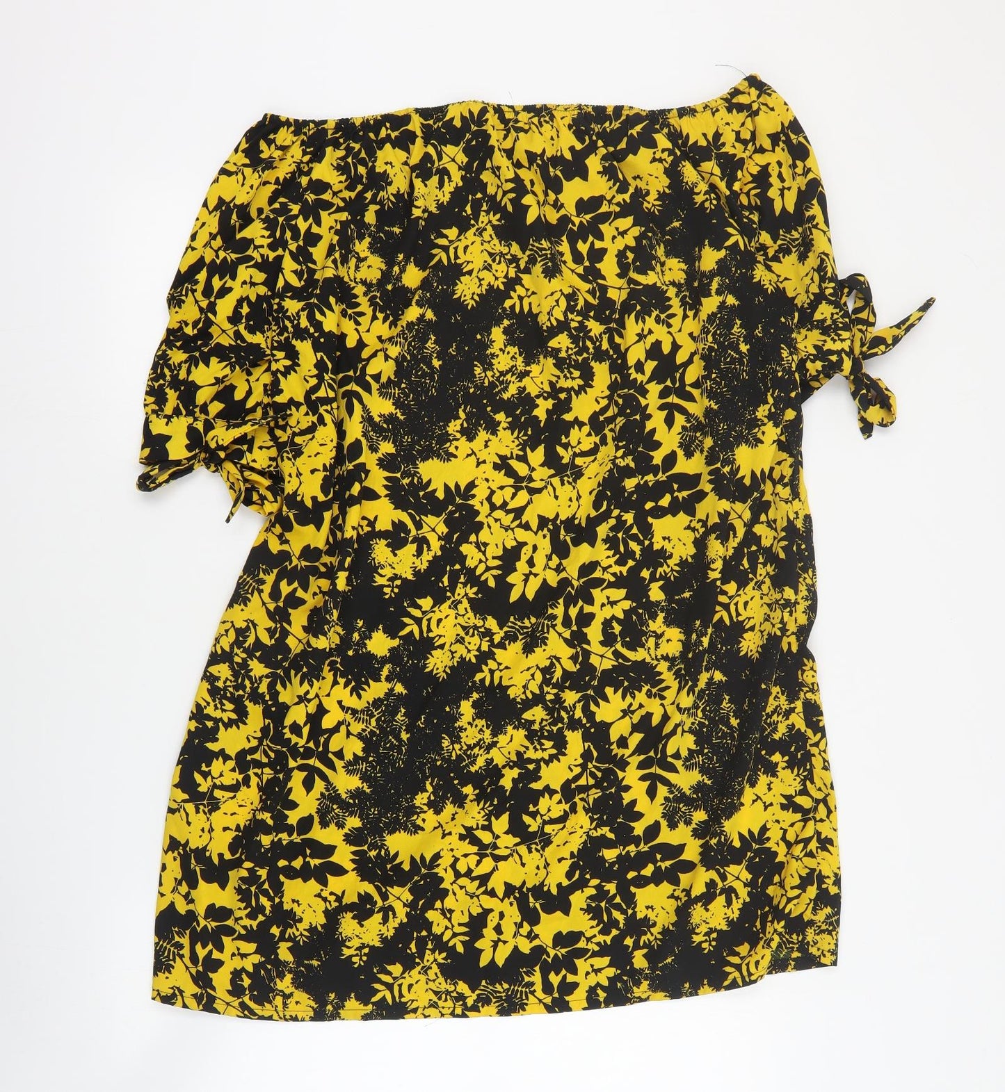 Pep&Co Womens Yellow Floral Polyester Mini  Size 14  Off the Shoulder Pullover