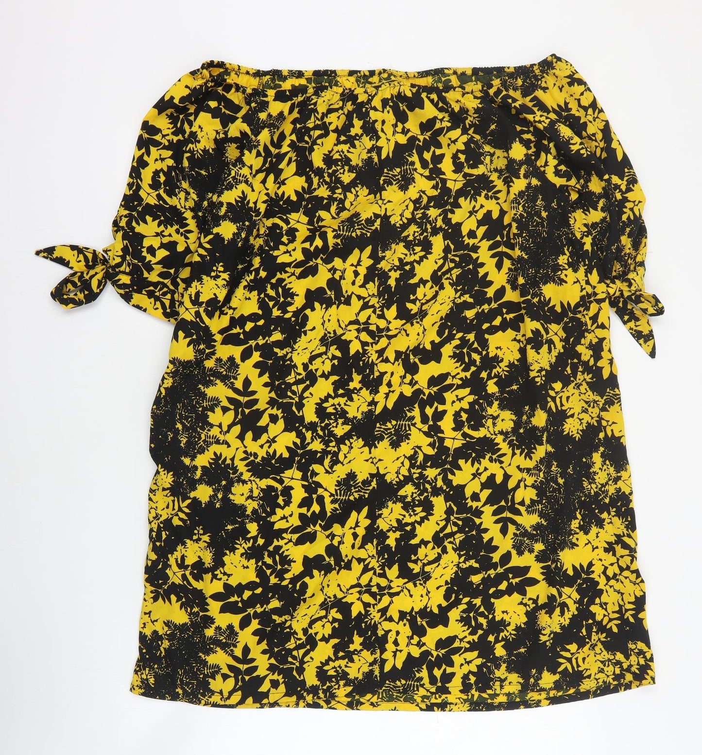 Pep&Co Womens Yellow Floral Polyester Mini  Size 14  Off the Shoulder Pullover