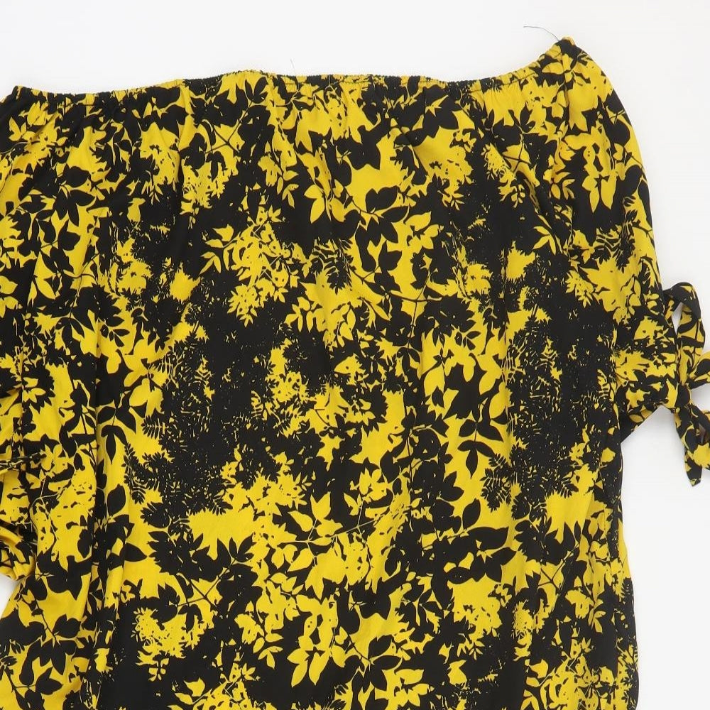 Pep&Co Womens Yellow Floral Polyester Mini  Size 14  Off the Shoulder Pullover