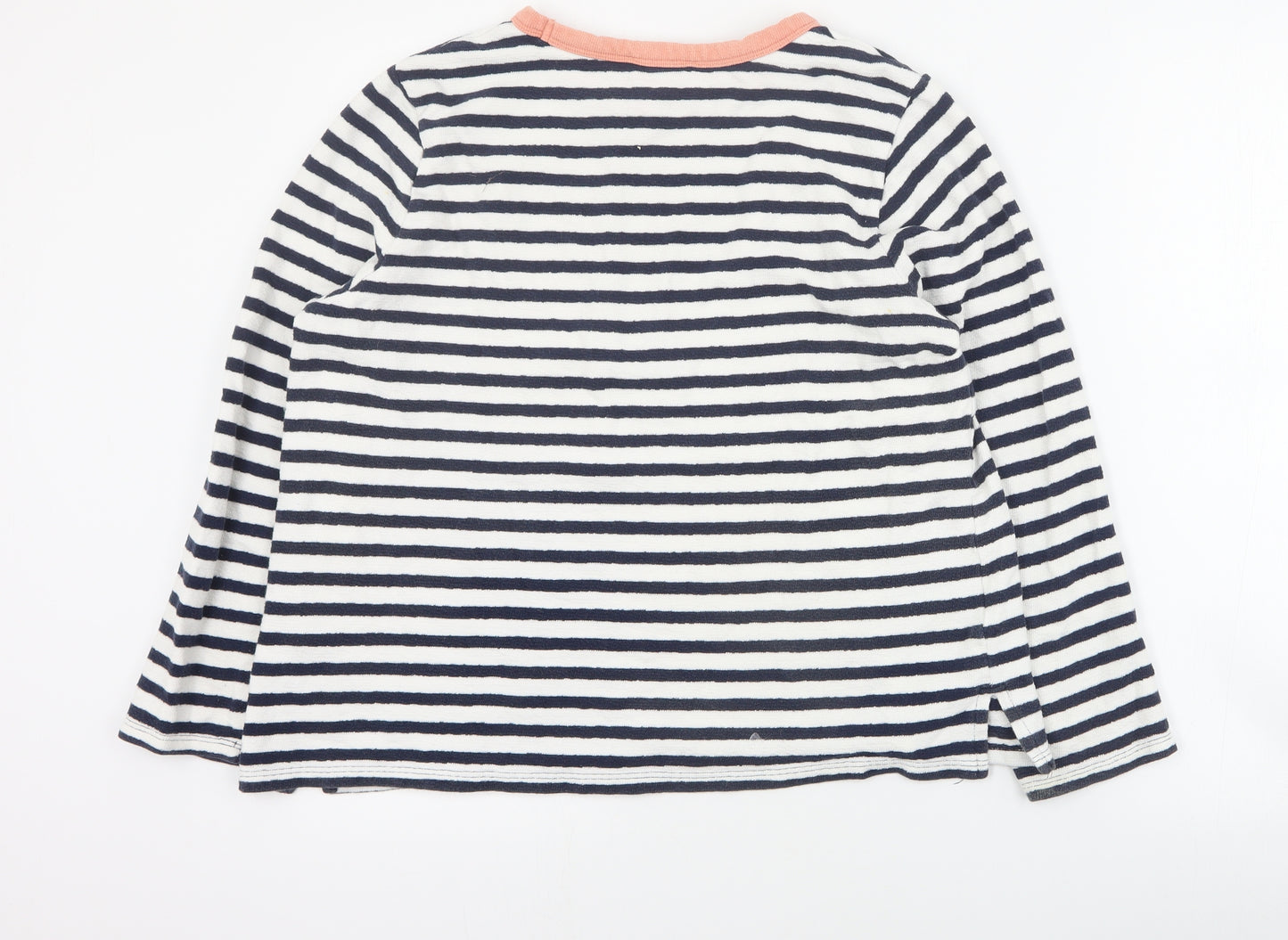 Marks and Spencer Womens Blue Round Neck Striped Cotton Pullover Jumper Size 14