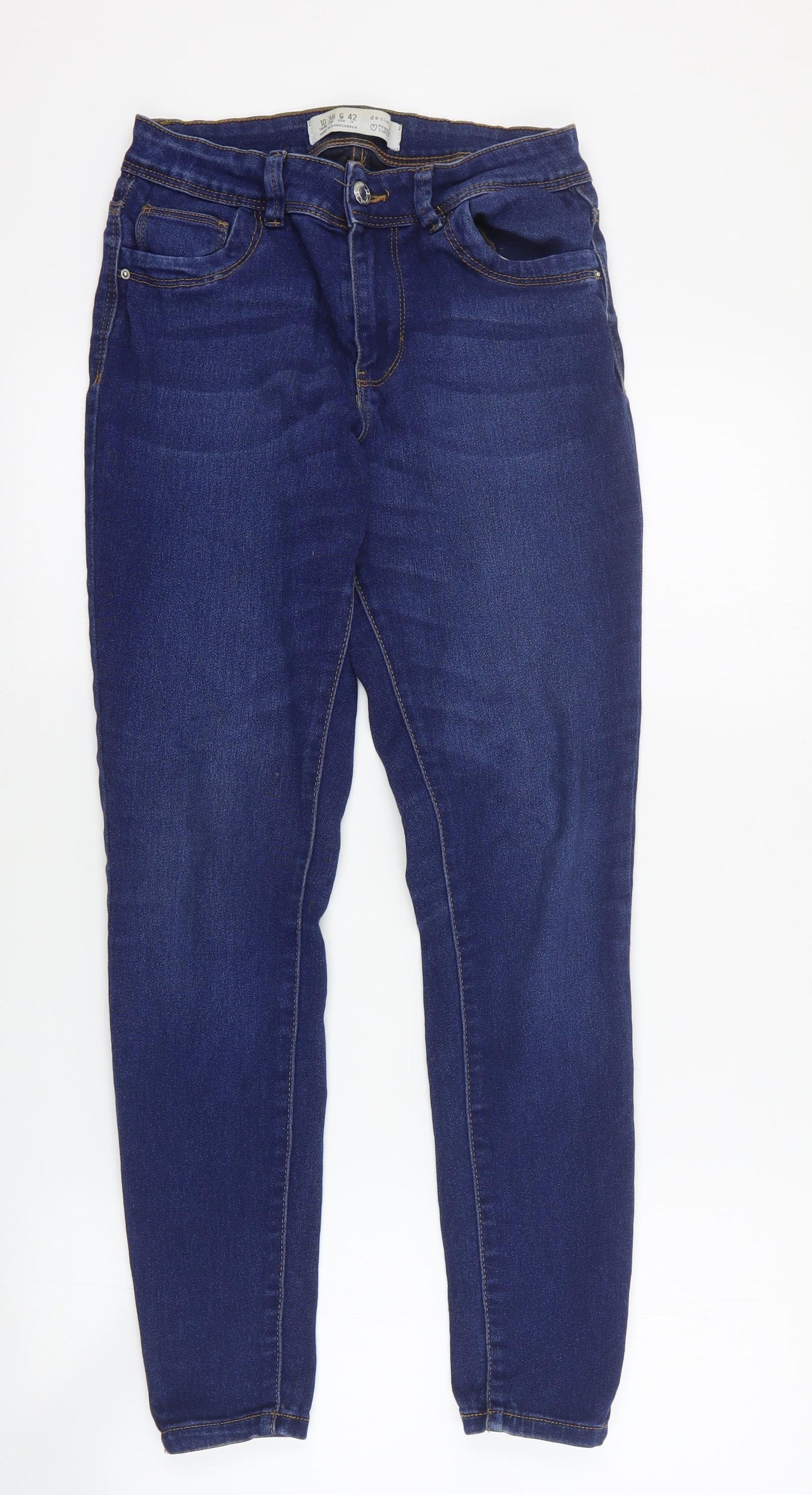 Primark Womens Blue  Cotton Skinny Jeans Size 10 L28 in Regular Zip